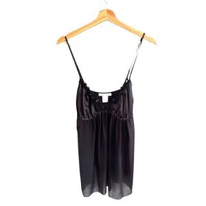 Linea Donatella Babydoll Chemise Top Size S Black Satin Lace Trim Whimsigoth Y2K